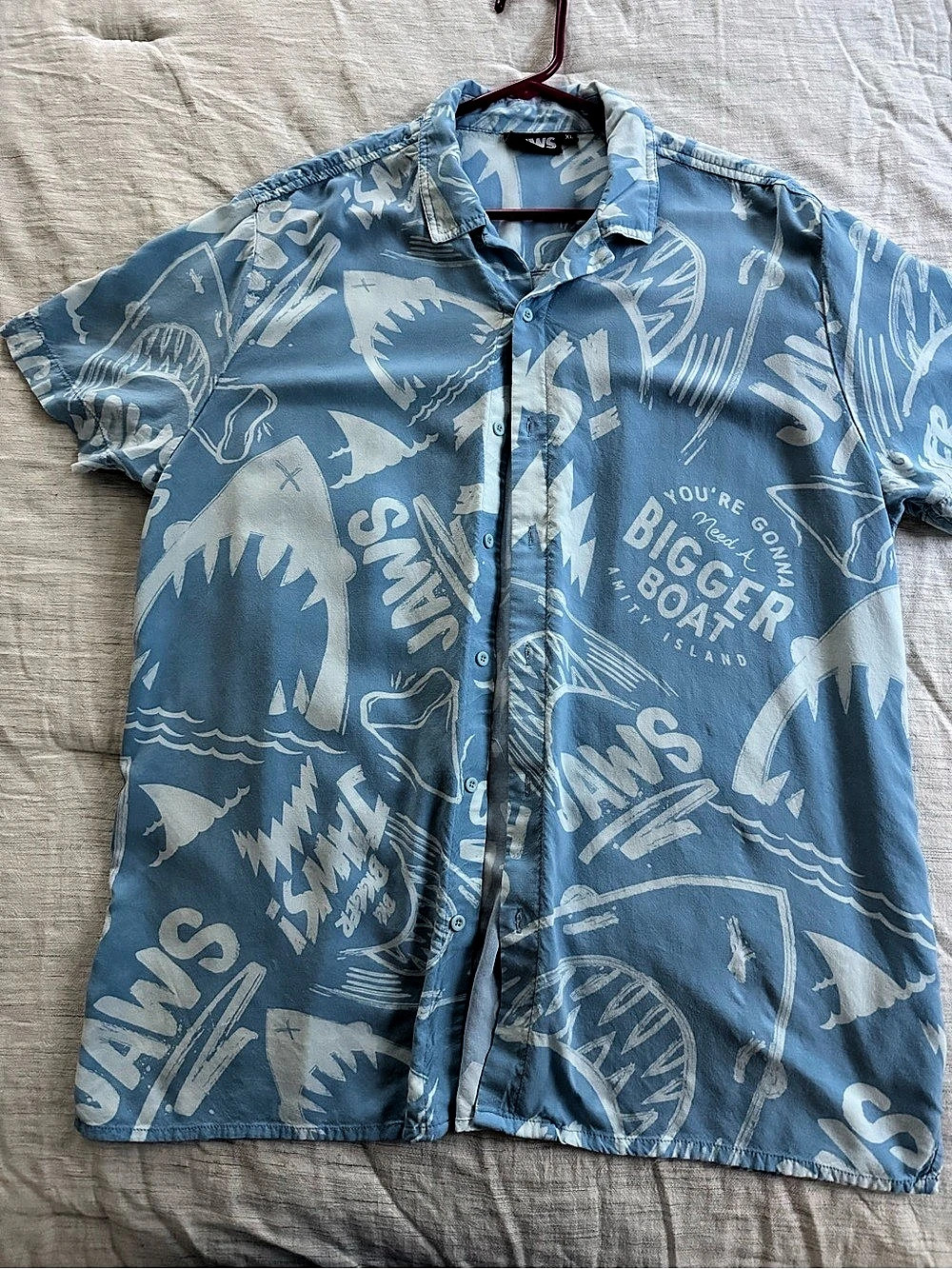 Jaws Men's Abstract Button Down Shirt in Blue & White XL